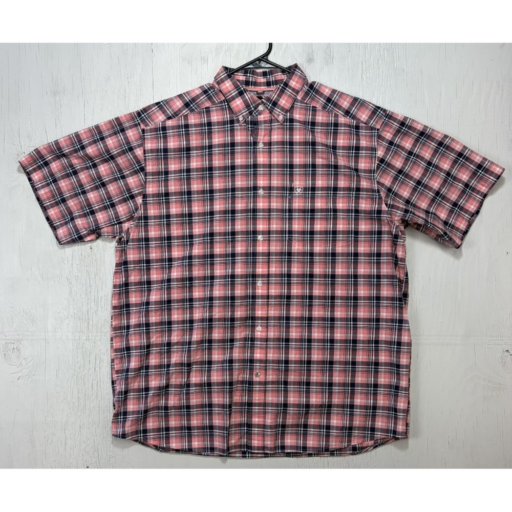 Ariat Pro Western Shirt Pink Gray Plaid Button Up Front Down Size XL Stretch